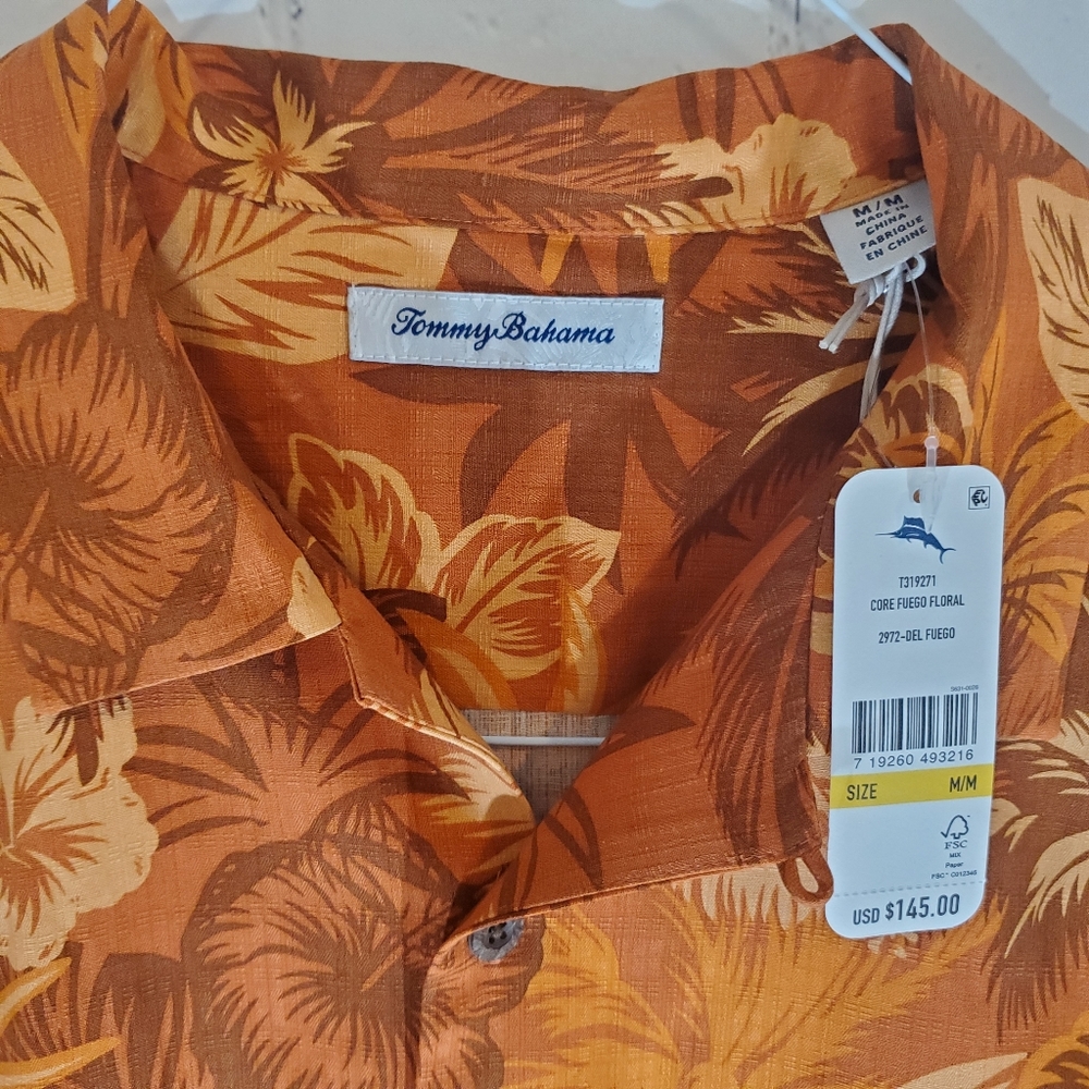 TOMMY BAHAMA MENS FUEGO FLORAL HAWAIIAN 100% SILK